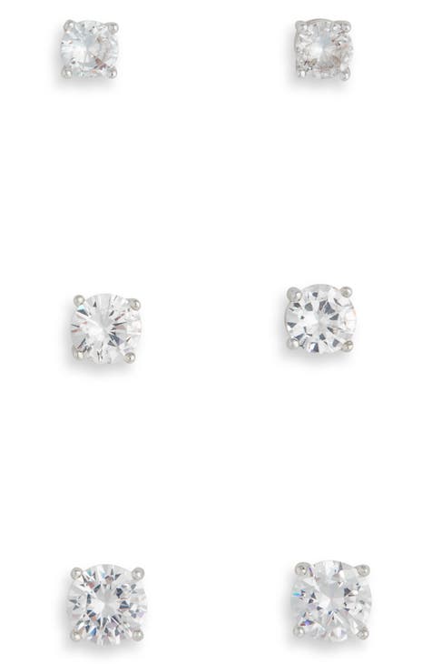 Set of 3 Cubic Zirconia Stud Earrings