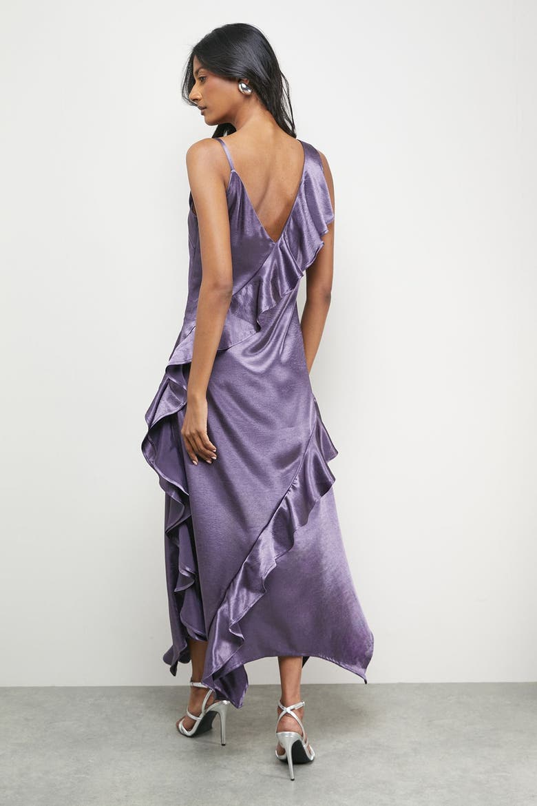 Metallic Satin Ruffle Midi Slip Dress, Alternate, color, Mauve