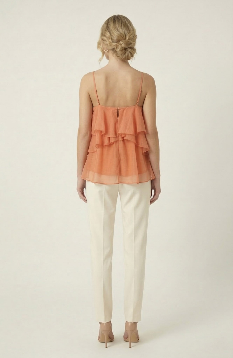 Modenaire Halter Ruffle Chiffon Top, Alternate, color, Terracotta