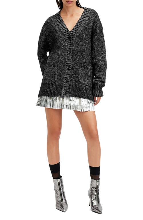 Allsaints Sabrina Metallic Relaxed Fit Cardigan In Black