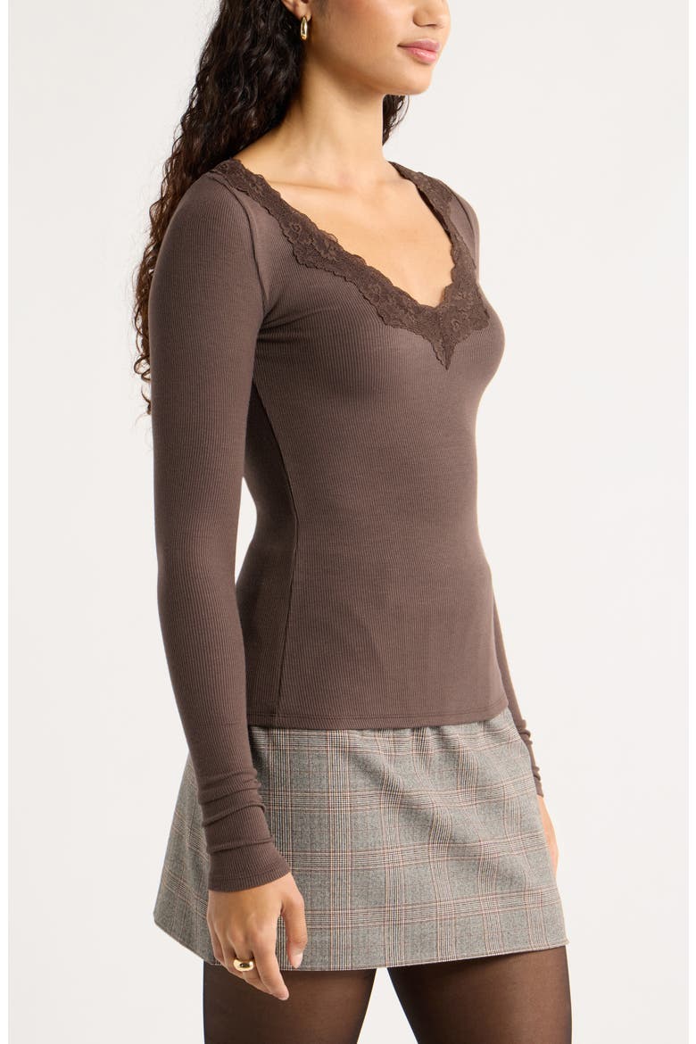 Lace Trim Top, Alternate, color, BROWN SEAL