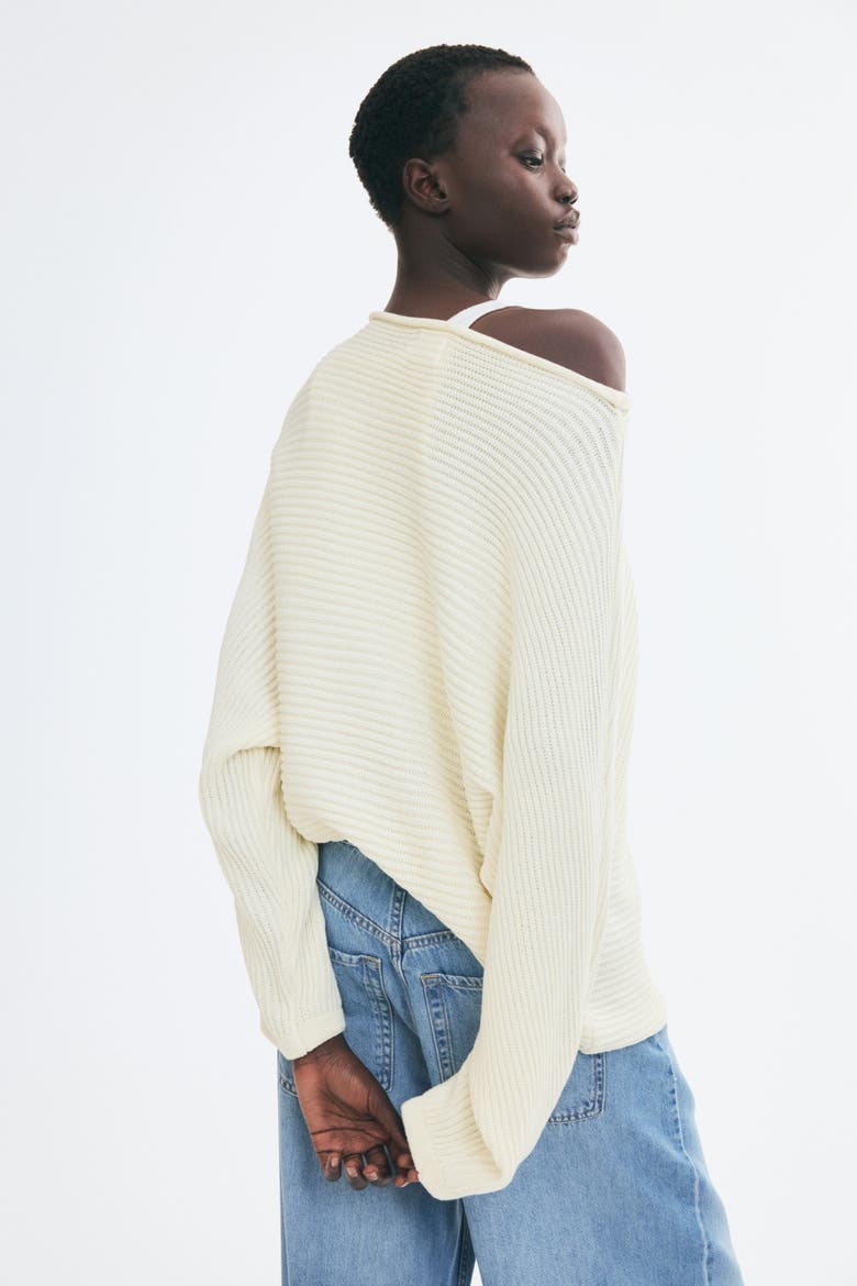 Boat-Neck Rib-Knit Sweater, Alternate, color, Cream
