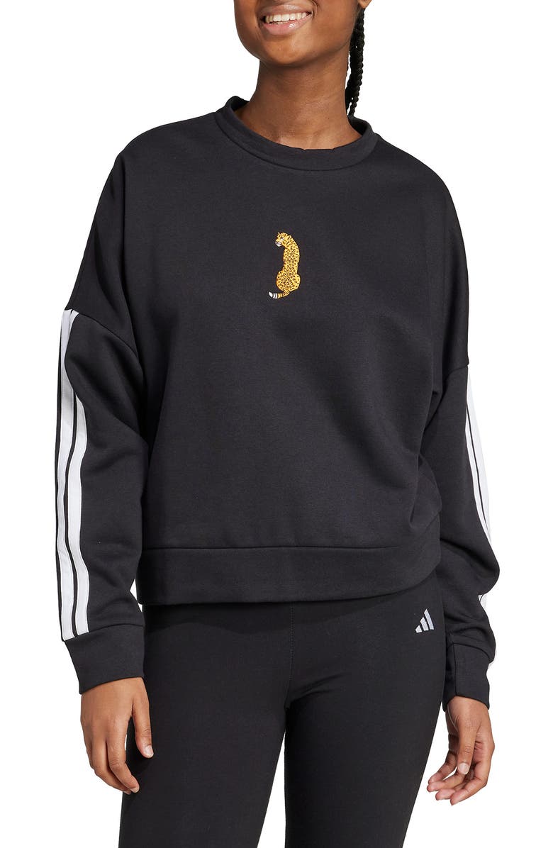 adidas Leopard Embroidered Sweatshirt, Main, color, 