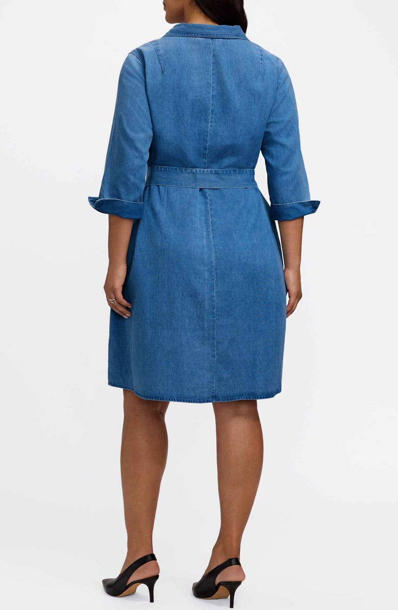 Foxcroft Agnes Tie Waist Denim Dress, Alternate, color, Medium Wash