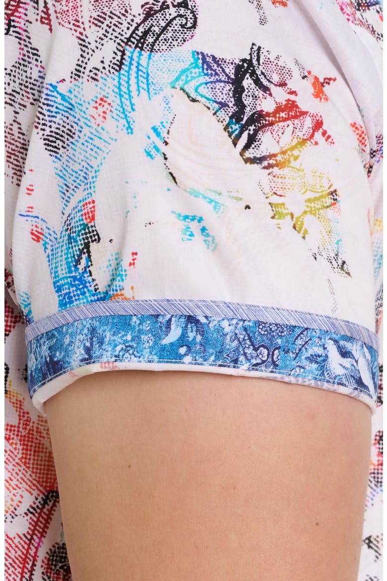 Abstract Print Stretch Cotton Short Sleeve Button-Up Shirt, Alternate, color, WHITE