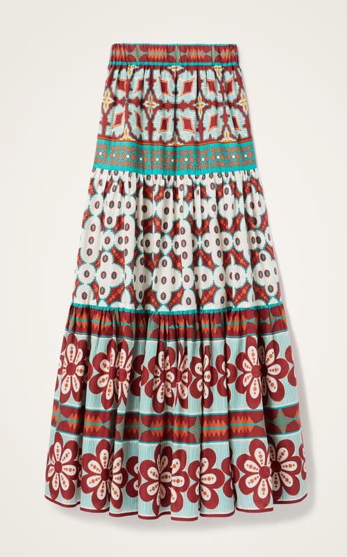 La Doublej Big Printed Tiered Cotton Maxi Skirt In Brown