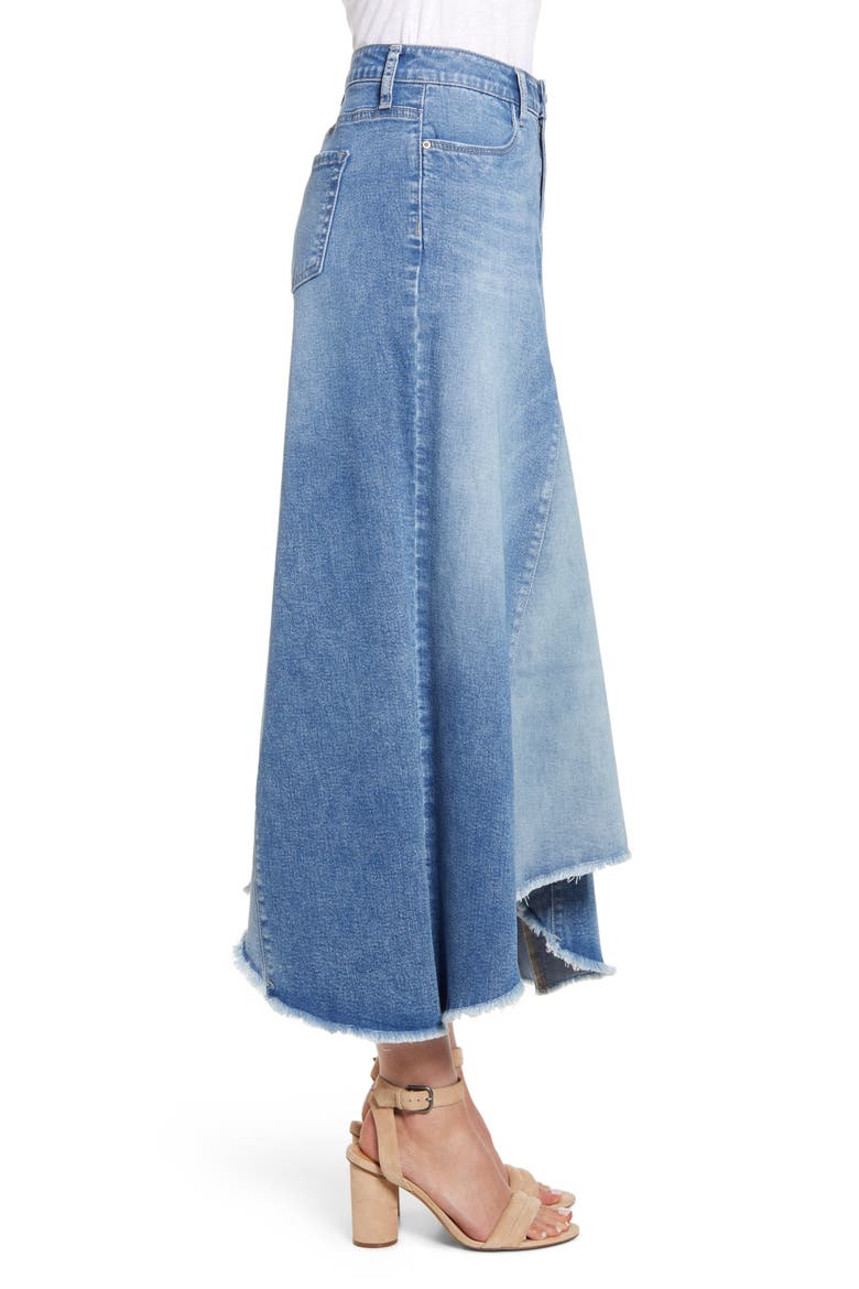 Pieced Denim Midi Skirt, Alternate, color, TWO TONE SKY