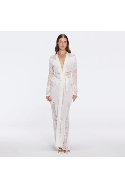 Itzel Knitted Mesh Long-Sleeve Kaftan