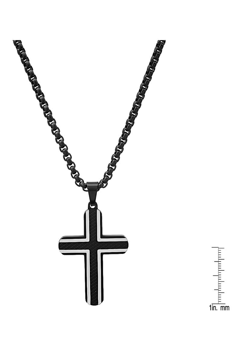 Men's Two-Tone Black Stainless Steel Cross Pendant Necklace, Alternate, color, SILVER/ BLACK