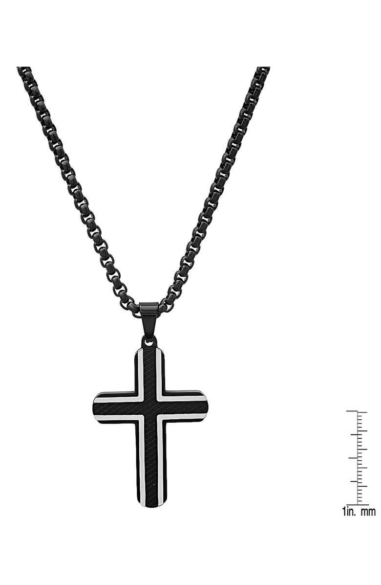 HMY JEWELRY Men's Two-Tone Black Stainless Steel Cross Pendant Necklace, Alternate, color, Silver/ Black