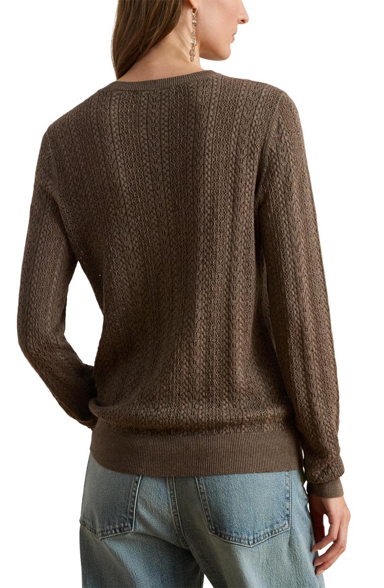 Lauren Ralph Lauren Pointelle Stitch Cotton Blend Sweater, Alternate, color, Taupe Brown Heather