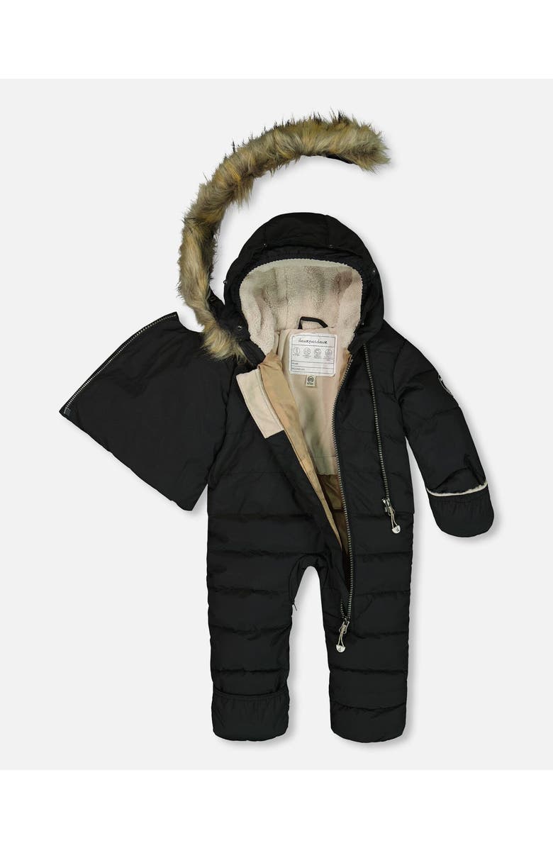 Deux par Deux Baby Girl's One Piece Baby Hooded Snowsuit Black Designed For Car Seat, Alternate, color, 