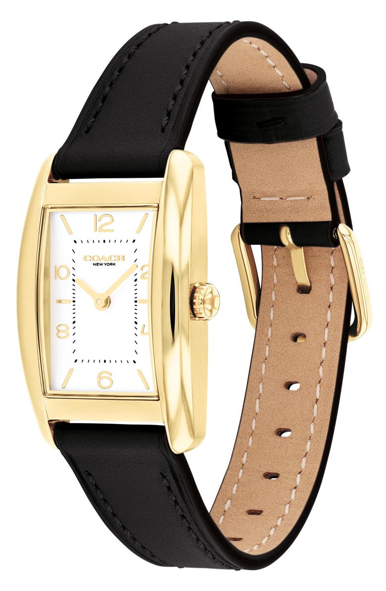 COACH Reese Rectangular Leather Strap Watch, 24mm, Alternate, color, Black