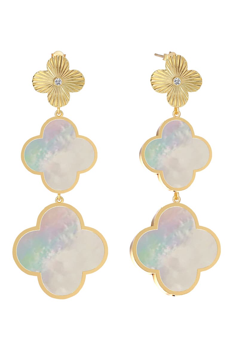Mother of Pearl Clover Triple Drop Earrings, Main, color, GOLD