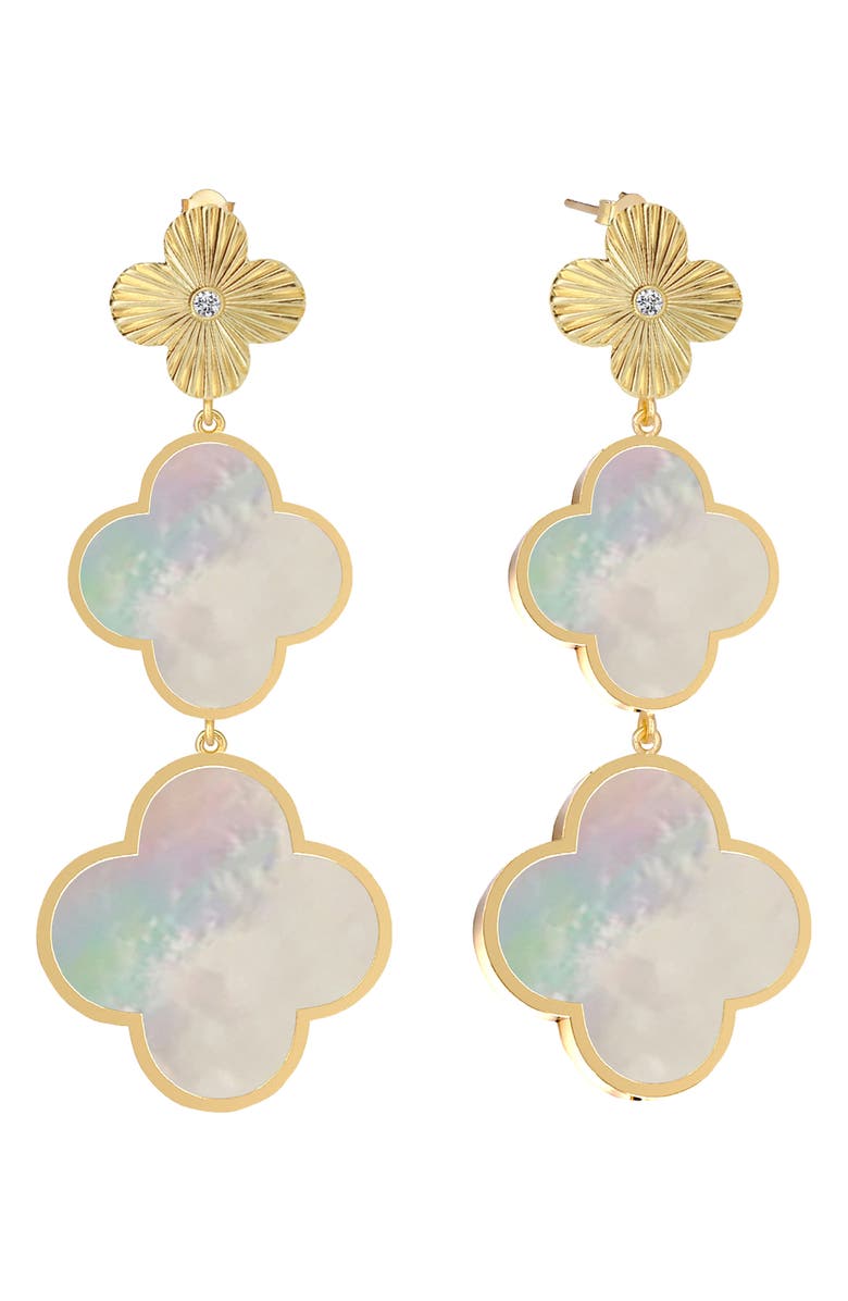 GABI RIELLE Mother of Pearl Clover Triple Drop Earrings, Main, color, Gold
