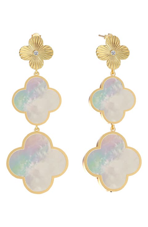 Mother of Pearl Clover Triple Drop Earrings