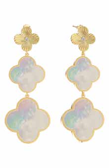 GABI RIELLE Mother of Pearl Clover Triple Drop Earrings