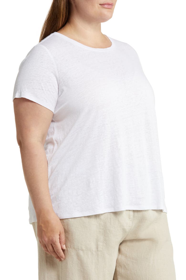 Crewneck Organic Linen T-Shirt, Alternate, color, WHITE