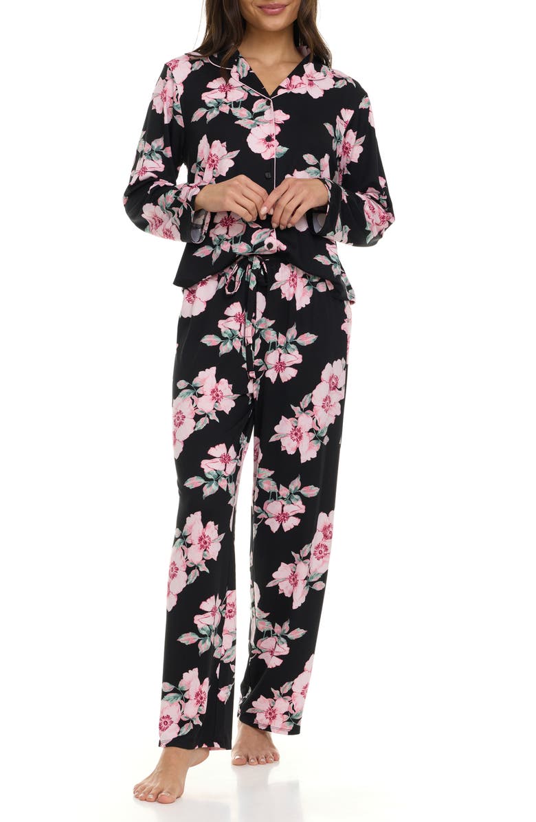 Flora By Flora Nikrooz Lindsey Collared Knit Pajamas, Alternate, color, Ebony