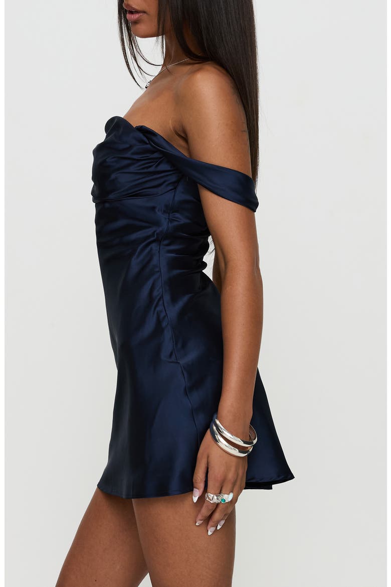 Zabbarra Off the Shoulder Satin Minidress, Alternate, color, NAVY