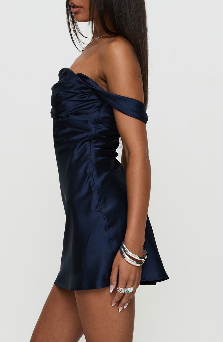 Princess Polly Zabbarra Off the Shoulder Satin Minidress, Alternate, color, Navy