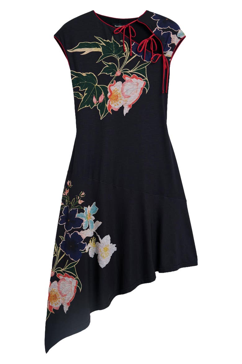 Floral Handkerchief Hem Jersey Dress, Alternate, color, BLACK