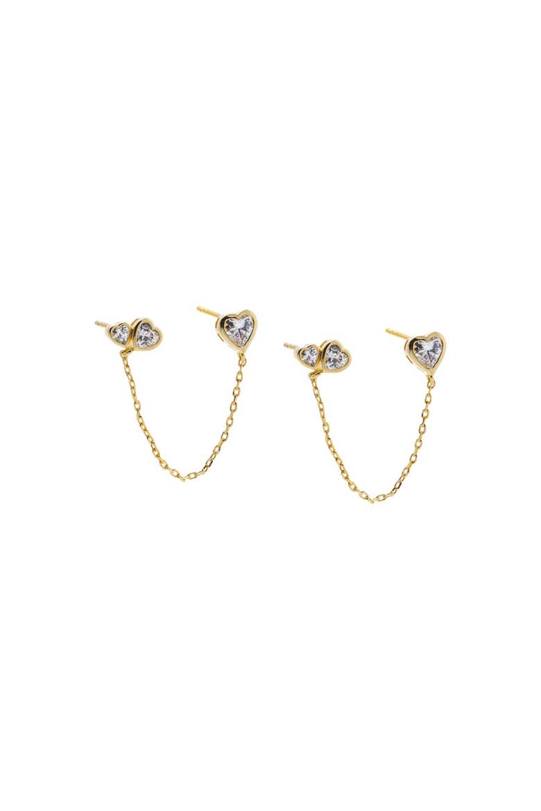 CZ Marquise X Heart Chain Stud Earring, Main, color, Gold