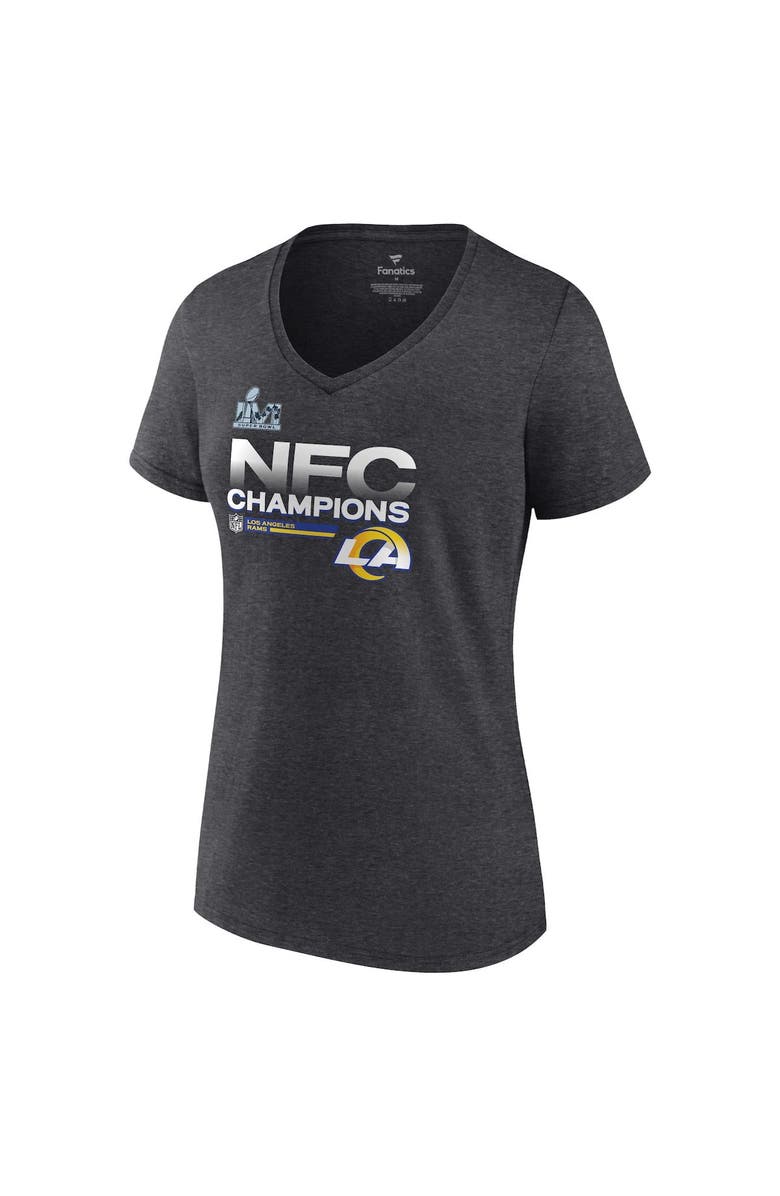 FANATICS Women's Fanatics Branded Heathered Charcoal Los Angeles Rams 2021 NFC Champions Locker Room Trophy Collection V-Neck T-Shirt, Alternate, color, 