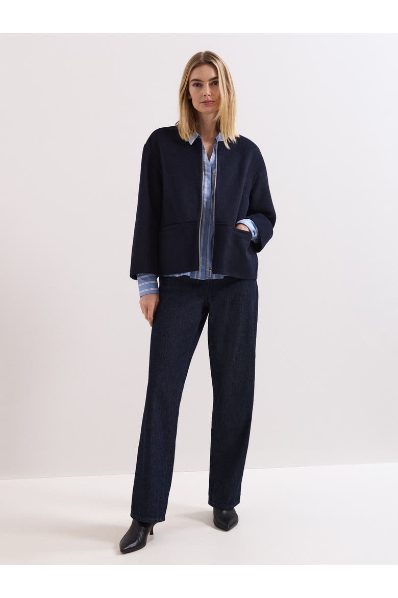 Georgie Wool Round-Neck Boxy Jacket, Alternate, color, Navy