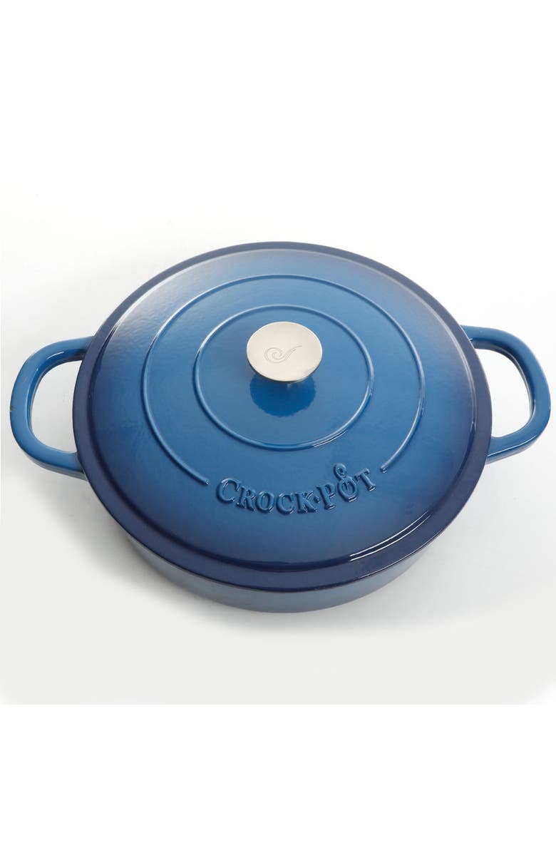 Crock-pot Enameled 5 Quart Cast Iron Round Braiser Pan with Self Basting Lid, Alternate, color, Blue