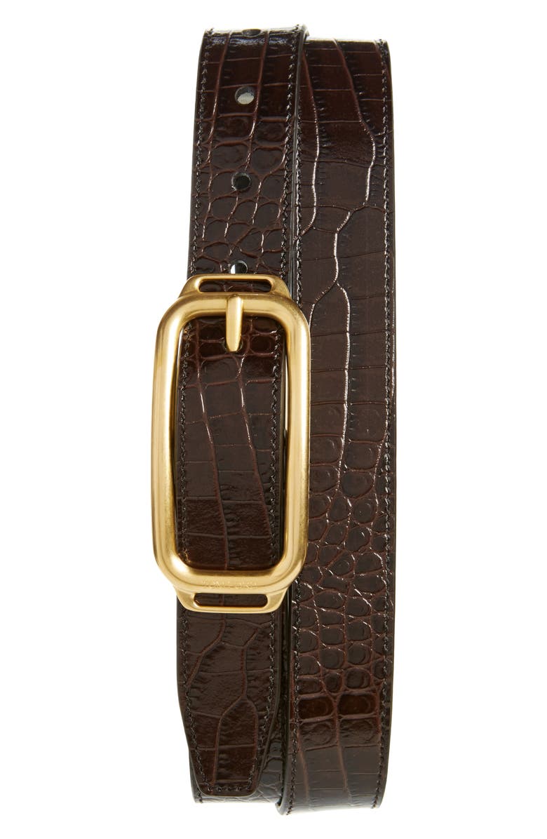 TOM FORD Stadium Buckle Croc Embossed Patent Leather Belt, Main, color, 