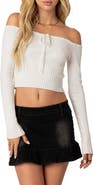 EDIKTED Dawna Off the Shoulder Rib Crop Sweater