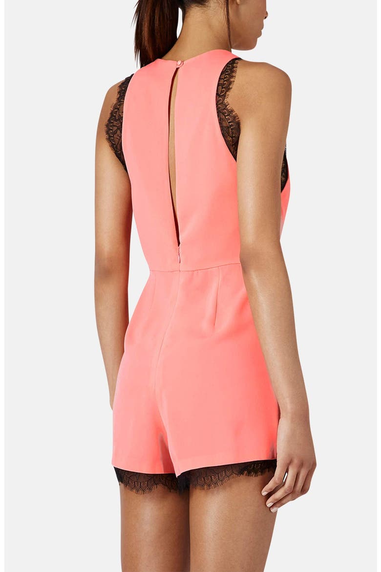 Lace Trim Romper, Alternate, color, PINK