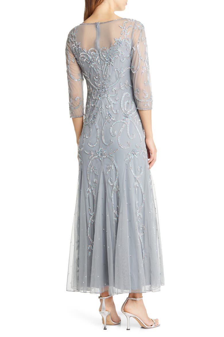 Beaded Illusion Neck Gown, Alternate, color, SEA BLUE