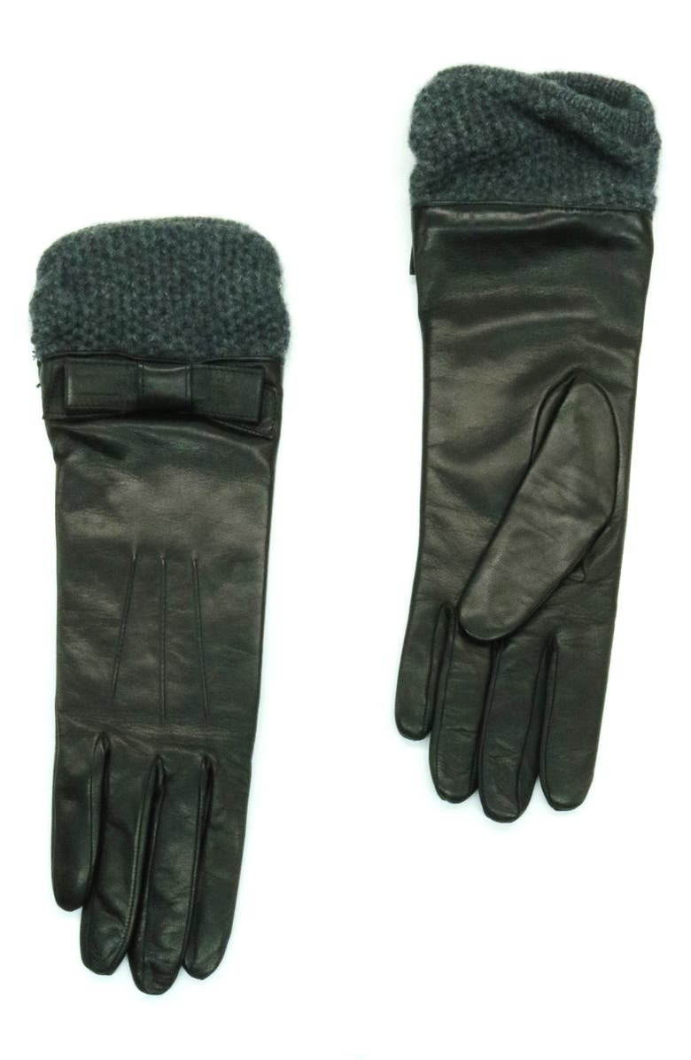 Portolano Leather Gloves with Knit Cuffs, Main, color, Black/ Dark Grey