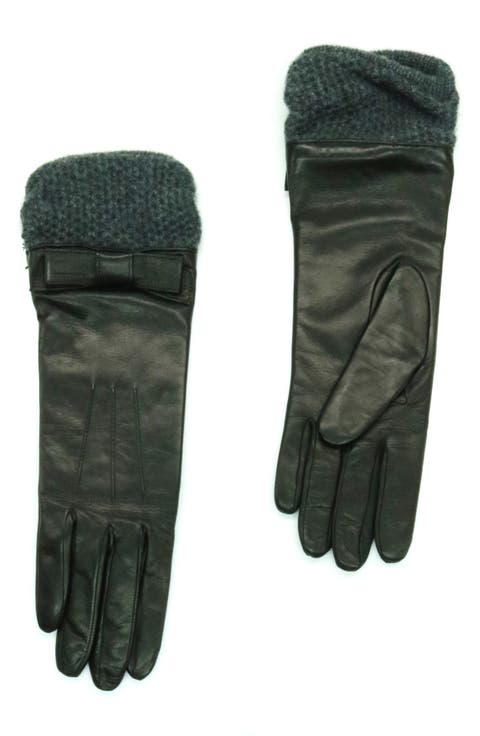 Leather Gloves with Knit Cuffs