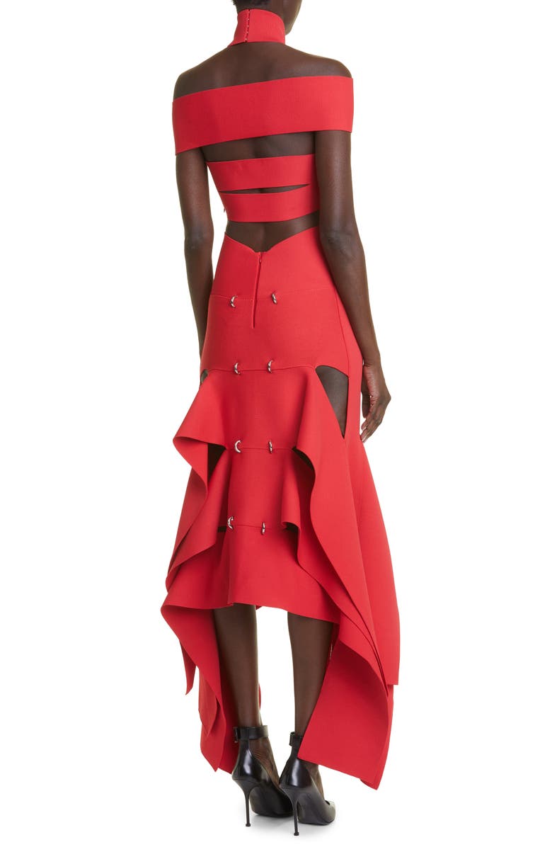 McQueen Slashed Ring Detail Off the Shoulder Dress, Alternate, color, 