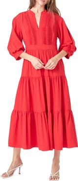 Endless Rose Pintuck Three-Quarter Sleeve Midi Dress