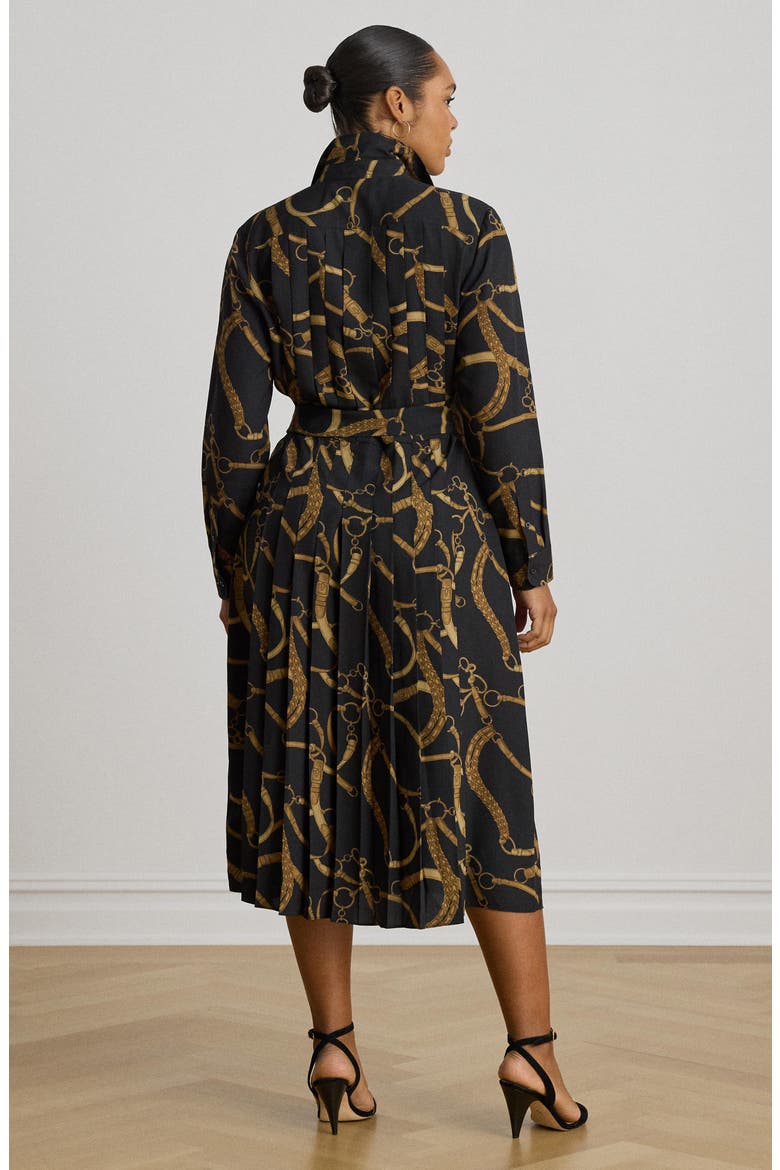 Belt Print Long Sleeve Crêpe de Chine Midi Shirtdress, Alternate, color, BLACK/ MULTI