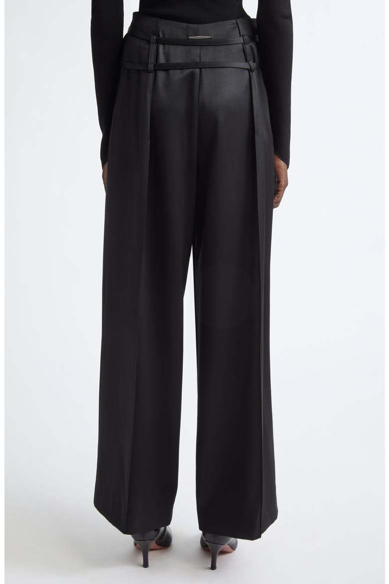 Relics Belted Wool Blend Satin Wide Leg Pants, Alternate, color, BLACK