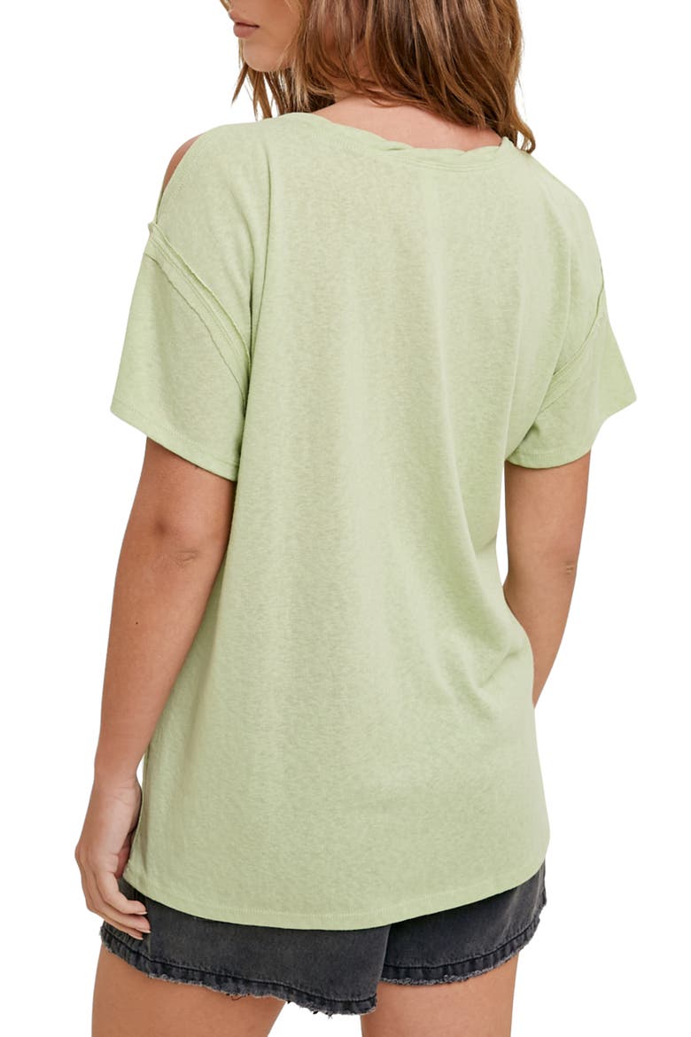 Shoulder Cutout Slub Knit T-Shirt, Alternate, color, MINT