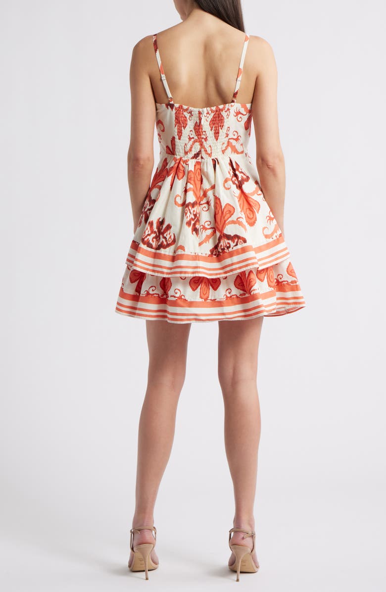 Adelyn Rae Isla Ikat Print Tiered Cotton Minidress, Alternate, color, Coral