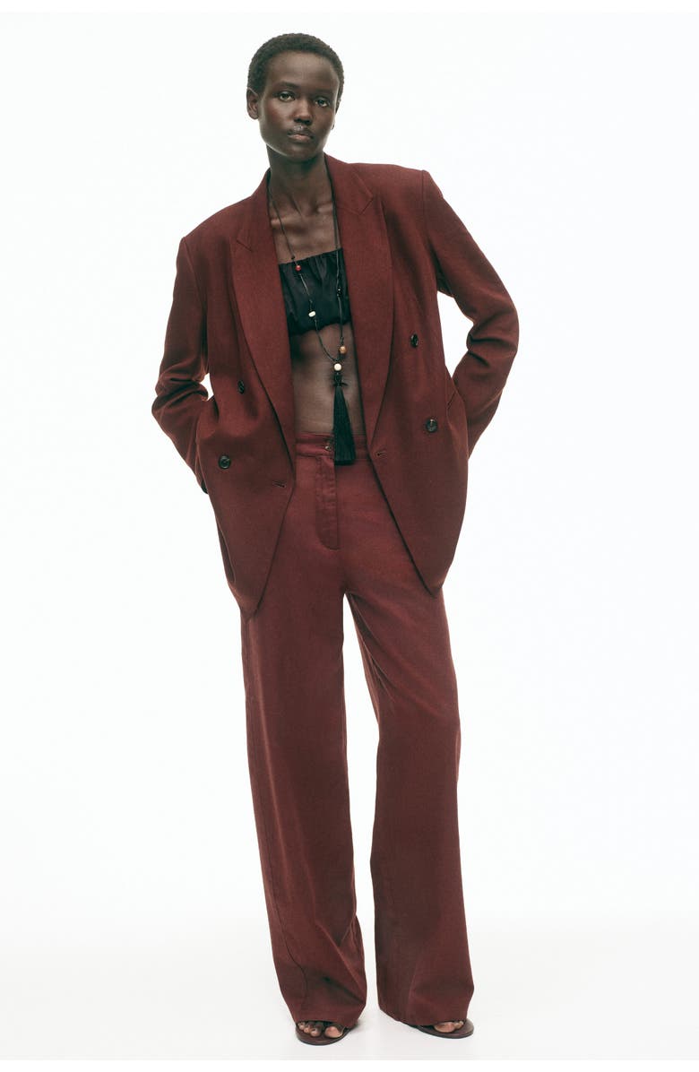 H&M Linen-blend Trousers, Alternate, color, Dark Brown