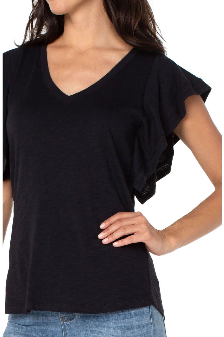 Flutter Sleeve Cotton Blend T-Shirt, Alternate, color, BLACK