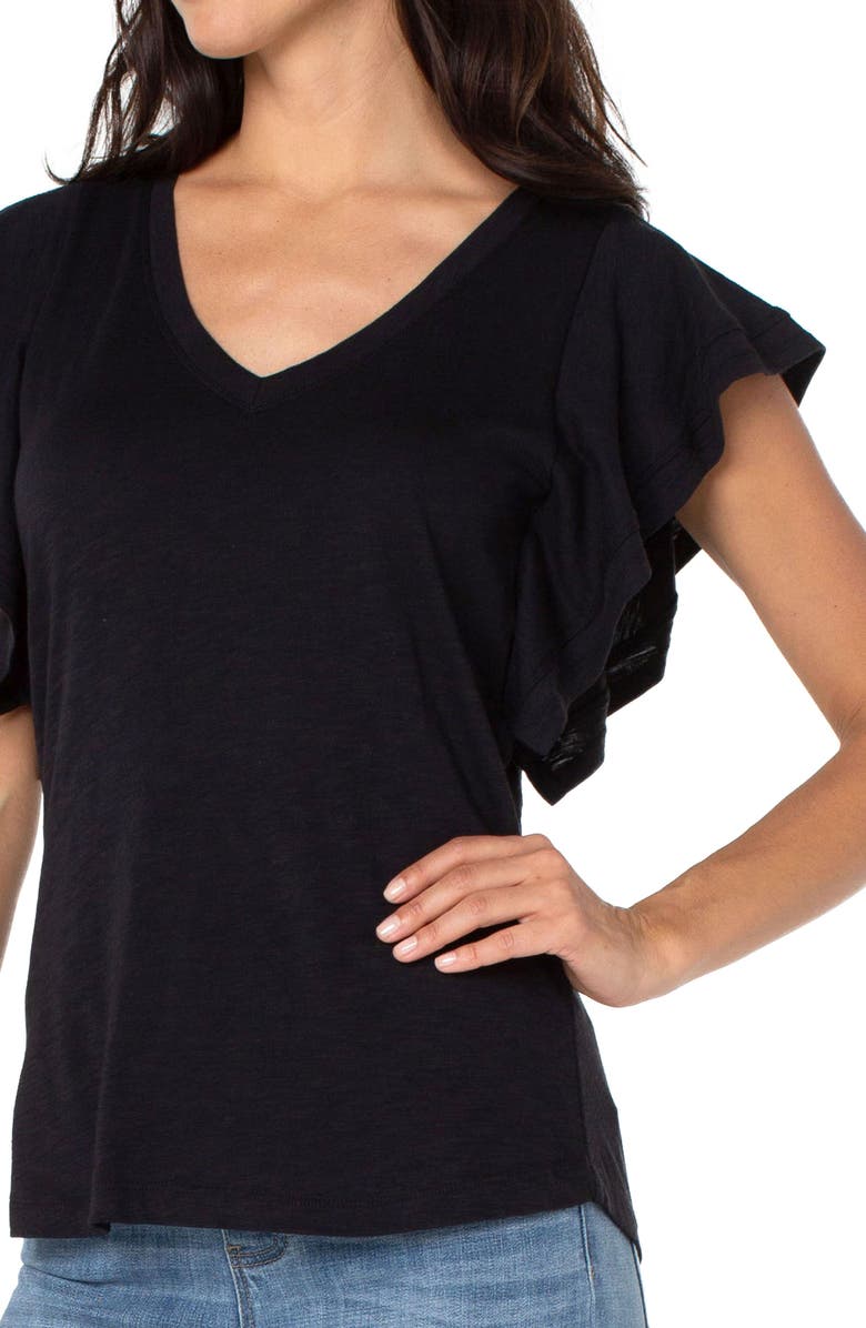 Liverpool Los Angeles Flutter Sleeve Cotton Blend T-Shirt, Alternate, color,