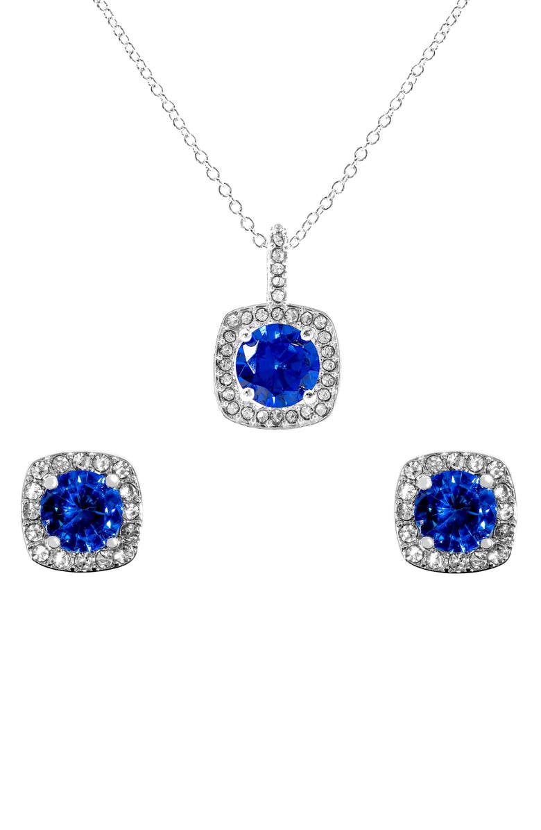 Danecraft CZ Cushoin Cut Pendant Necklace & Earrings Set, Alternate, color, Silver
