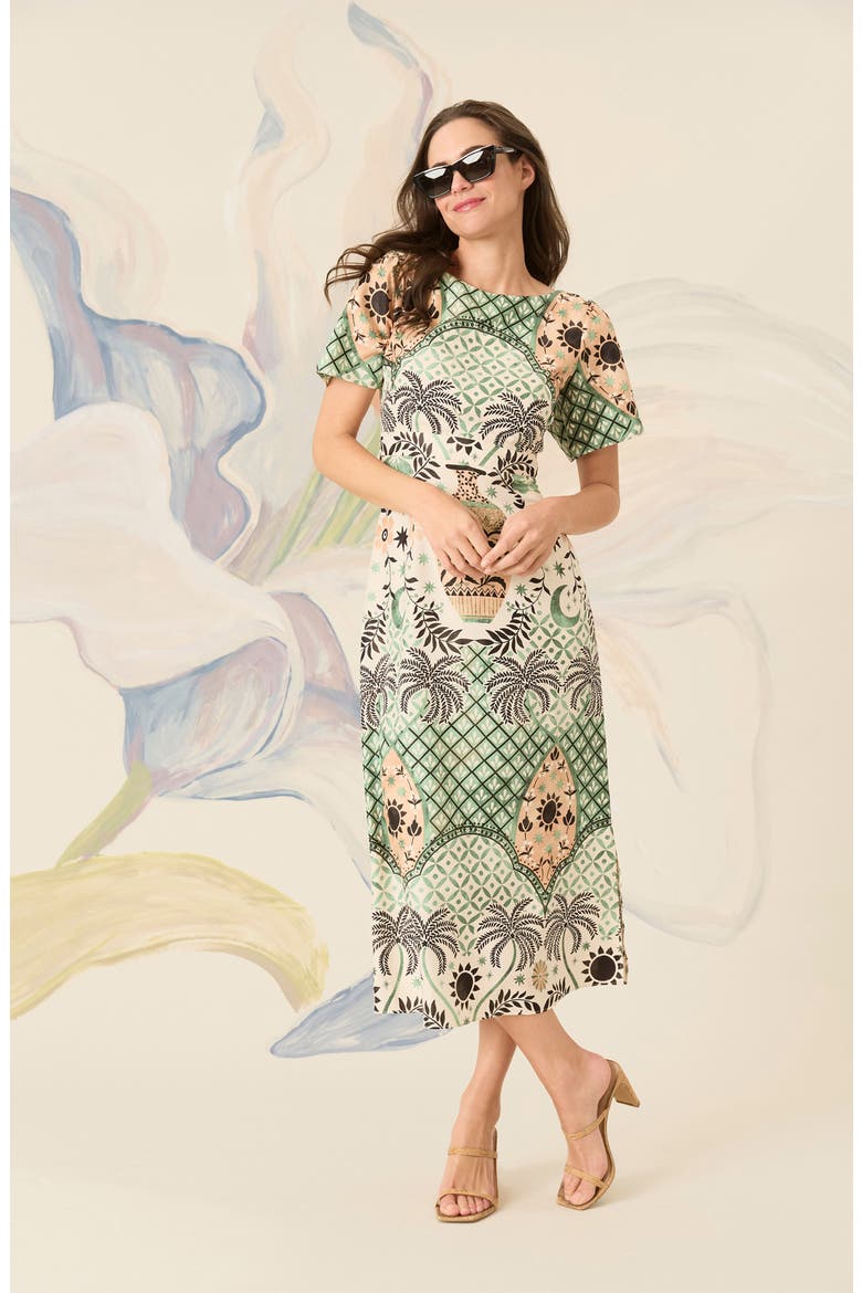 Short Sleeve Midi Dress, Alternate, color, CREAM/ GREEN