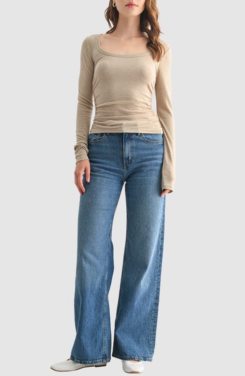Lush Long Sleeve Ruched Top In Brown