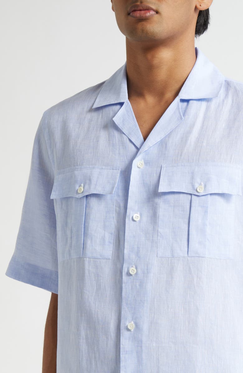 ISAIA Superlino Short Sleeve Linen Button-Up Shirt, Alternate, color, Pastel Blue