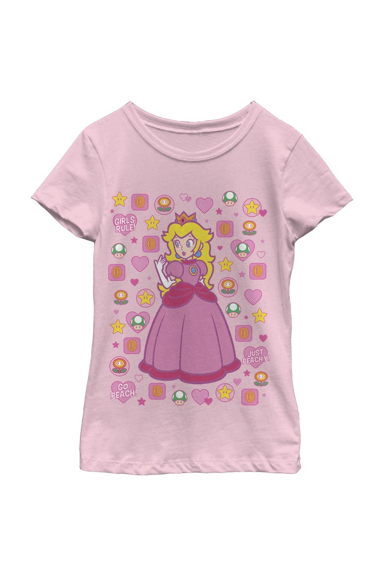 Girl's Nintendo Princess Peach Girls Rule  Graphic T-Shirt, Main, color, Light Pink